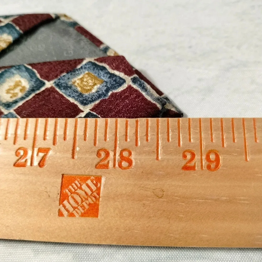 Lamberti Men's Tie Silk Maroon Blue Gold Geometric Pattern Made in Italy